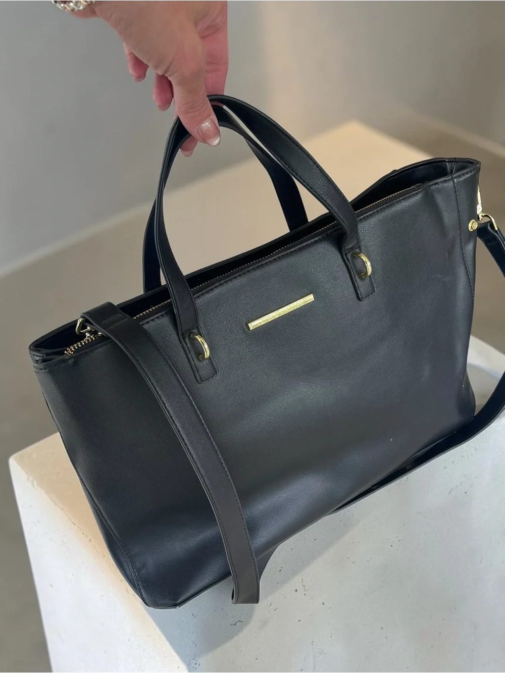 Steve Madden Black Faux Leather Expandable Tote Briefcase Laptop Bag